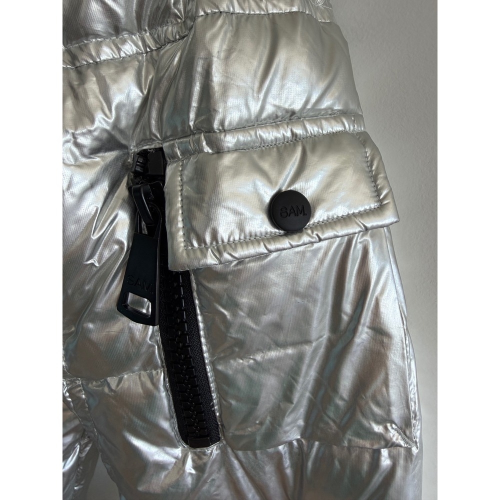 SAM New York Freestyle Down Puffer Jacket Metallic Silver Womens Small Bomber - Picture 4 of 16